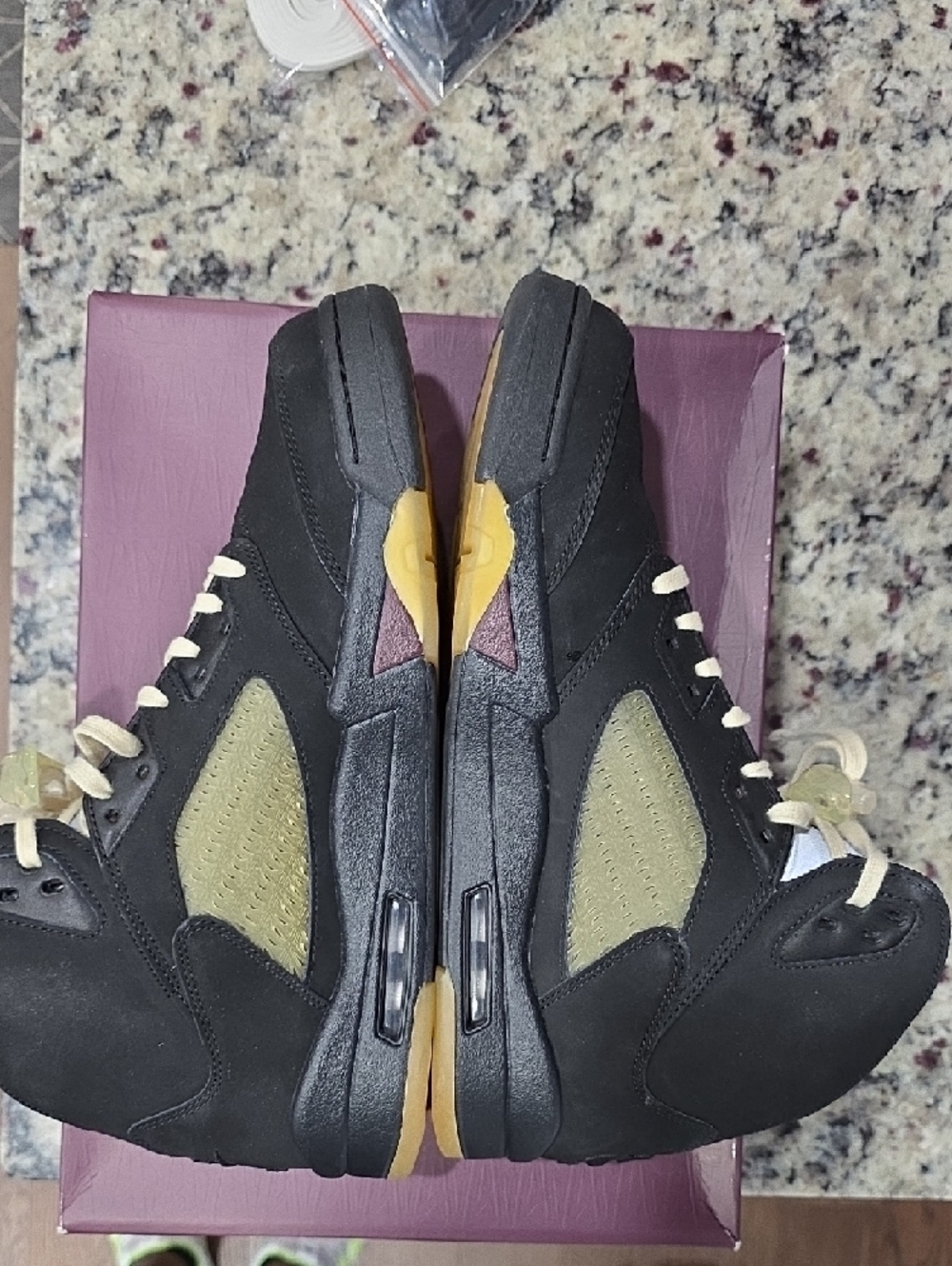Nike Air Jordan 5 High Top Sneakers - Black & Burgundy Lining - Picture 6 of 7